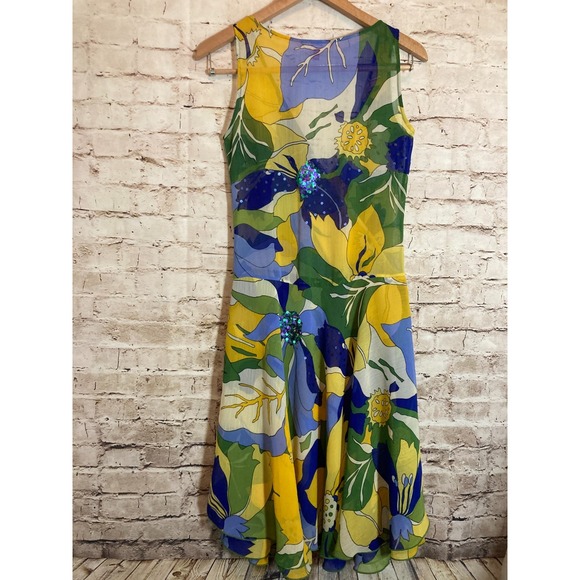 Ochirly Midi Dress Womens Medium Colorful Retro Florals Midi Flowy Sequins - Picture 11 of 13